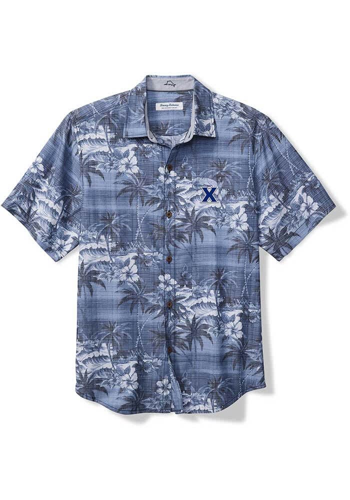 Tommy Bahama Xavier Musketeers Mens Navy Blue Sport Coconut Point Isla Palmetta Short Sleeve Dre..