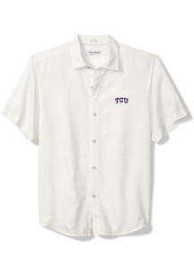 Tommy Bahama TCU Horned Frogs Mens White SPORT COCONUT POINT PALM VISTA Short Sleeve Dress Shirt