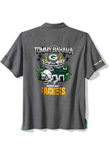 Tommy Bahama Green Bay Packers Mens Grey Endzone Paradise Short Sleeve Dress Shirt