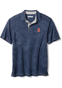 Mens Illinois Fighting Illini Navy Blue Tommy Bahama Sport Santiago Paradise Short Sleeve Polo Shi..