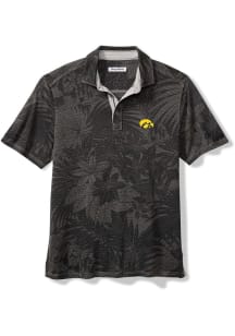 Mens Iowa Hawkeyes Charcoal Tommy Bahama Sport Santiago Paradise Short Sleeve Polo Shirt