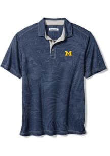 Mens Michigan Wolverines Navy Blue Tommy Bahama Sport Santiago Paradise Short Sleeve Polo Shirt