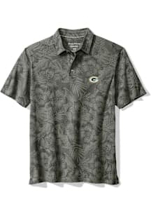 Tommy Bahama Green Bay Packers Mens Grey Palm Fresco Hibiscus Short Sleeve Fashion Polo