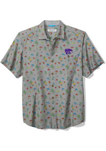 Mens K-State Wildcats Grey Tommy Bahama Nova Wave Palm Villa Camp Short Sleeve Dress Shirt