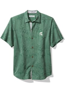 Tommy Bahama Michigan State Spartans Mens Green Coconut Point Isla Palm Vista Short Sleeve Dress S..
