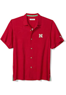 Tommy Bahama Nebraska Cornhuskers Mens Red The Big Score Football Short Sleeve Dress Shirt