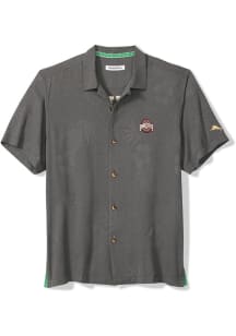 Mens Ohio State Buckeyes Charcoal Tommy Bahama Catch of the Day Football Short Sleeve Dress Shirt