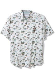 Mens Ohio State Buckeyes White Tommy Bahama Surf Villa Camp Short Sleeve Dress Shirt