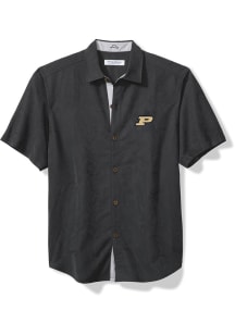 Tommy Bahama Purdue Boilermakers Mens Black Coconut Point Isla Palm Vista Short Sleeve Dress Shirt
