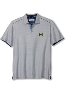 Mens Michigan Wolverines Grey Tommy Bahama Sport Tailgater Short Sleeve Polo Shirt