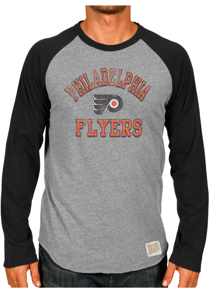 Original Retro Brand Philadelphia Flyers Gray Baseball Raglan Long Sleeve Tee