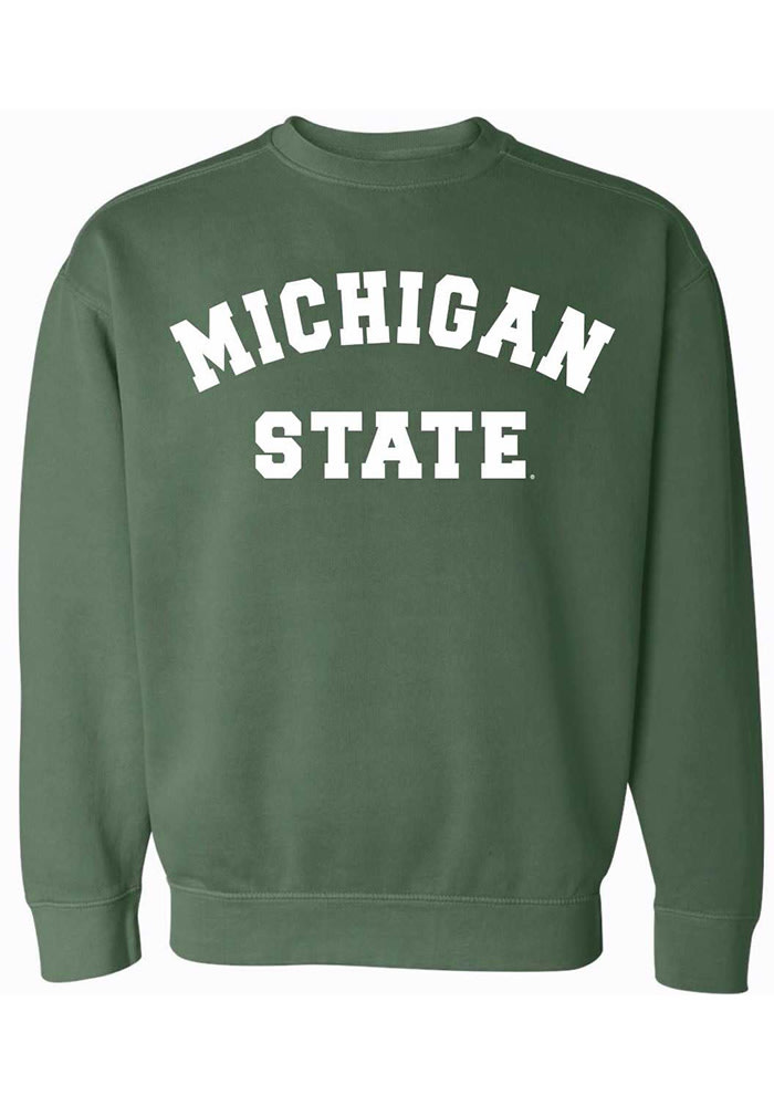 Michigan State Spartans Womens Green Simple Long Sleeve Crew Sweatshirt