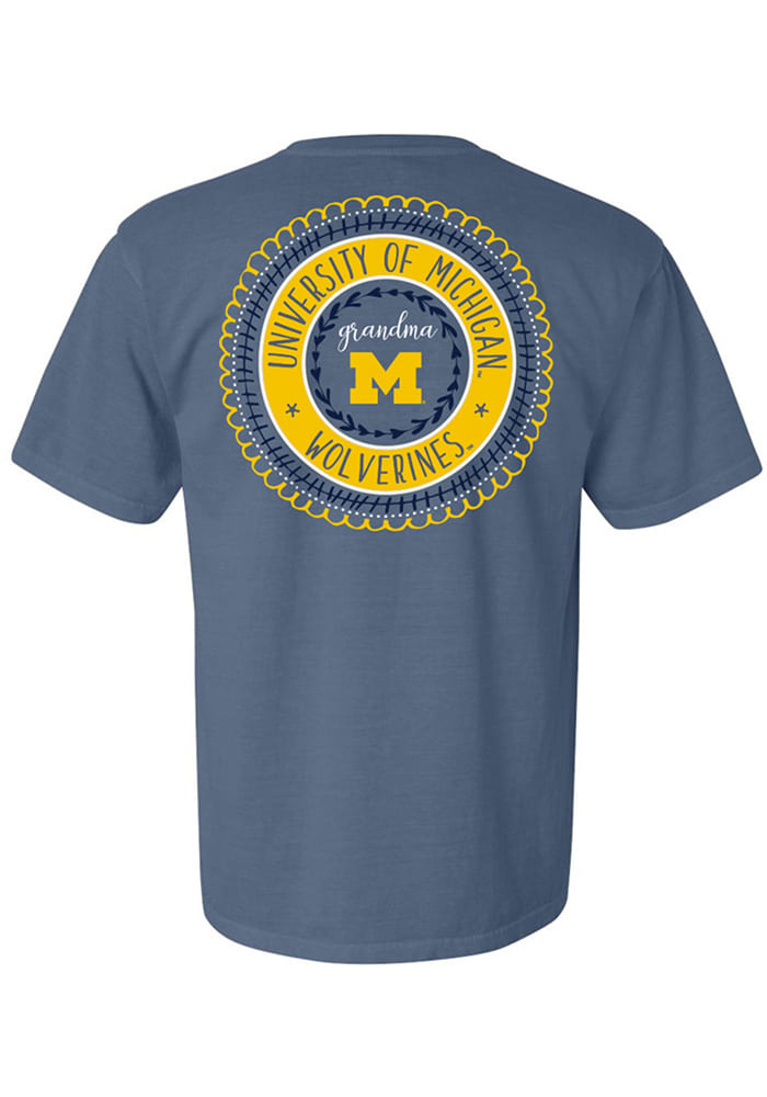 Michigan Wolverines Womens Blue Grandma Spiral Short Sleeve T-Shirt