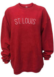 St Louis Womens Red Long Sleeve Long Sleeve Corded Crew Sweatshirt