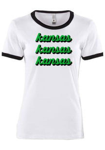 Kansas Jayhawks Womens White Eden Ringer Short Sleeve T-Shirt