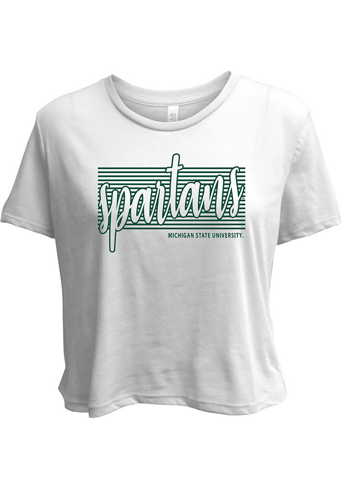 Michigan State Spartans Womens White Blair Flowy Cropped Short Sleeve T-Shirt