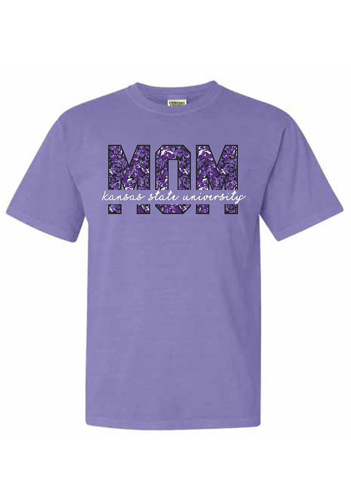 K-State Wildcats Womens Purple Floral Mom Short Sleeve T-Shirt