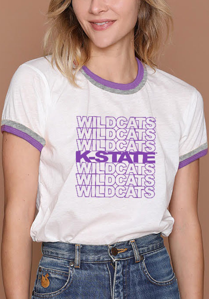 K-State Wildcats Womens White Double Binding Ringer Short Sleeve T-Shirt
