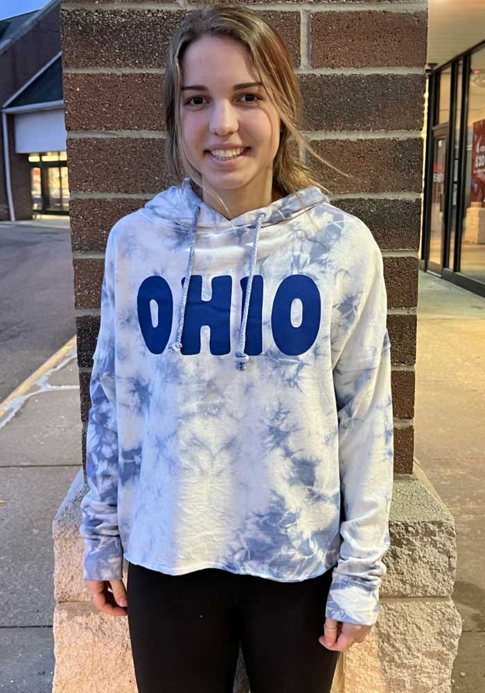 Ohio Womens Blue Tie Dye Long Sleeve Light Weight Hood