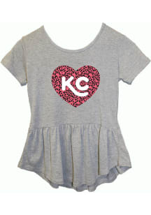 Kansas City Girls Dark Heather Grey Cheetah Heart Short Sleeve T-Shirt