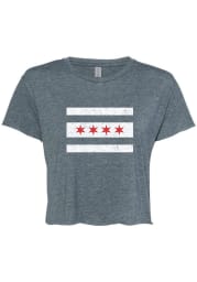 Chicago Women's Denim City Flag Cropped Short Sleeve T-Shirt