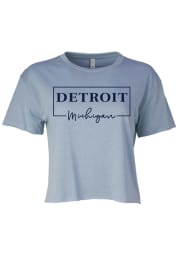 Detroit Women's Stonewash Denim Box Wordmark Cropped Short Sleeve T-Shirt