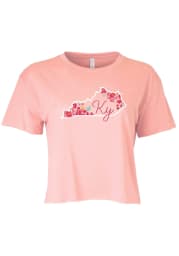 Kentucky Women's Desert Pink State Shape Flowers Cropped Short Sleeve T-Shirt