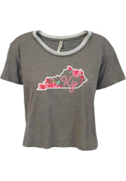 Kentucky Women's Grey Heather State Shape Flowers Cropped Short Sleeve T-Shirt