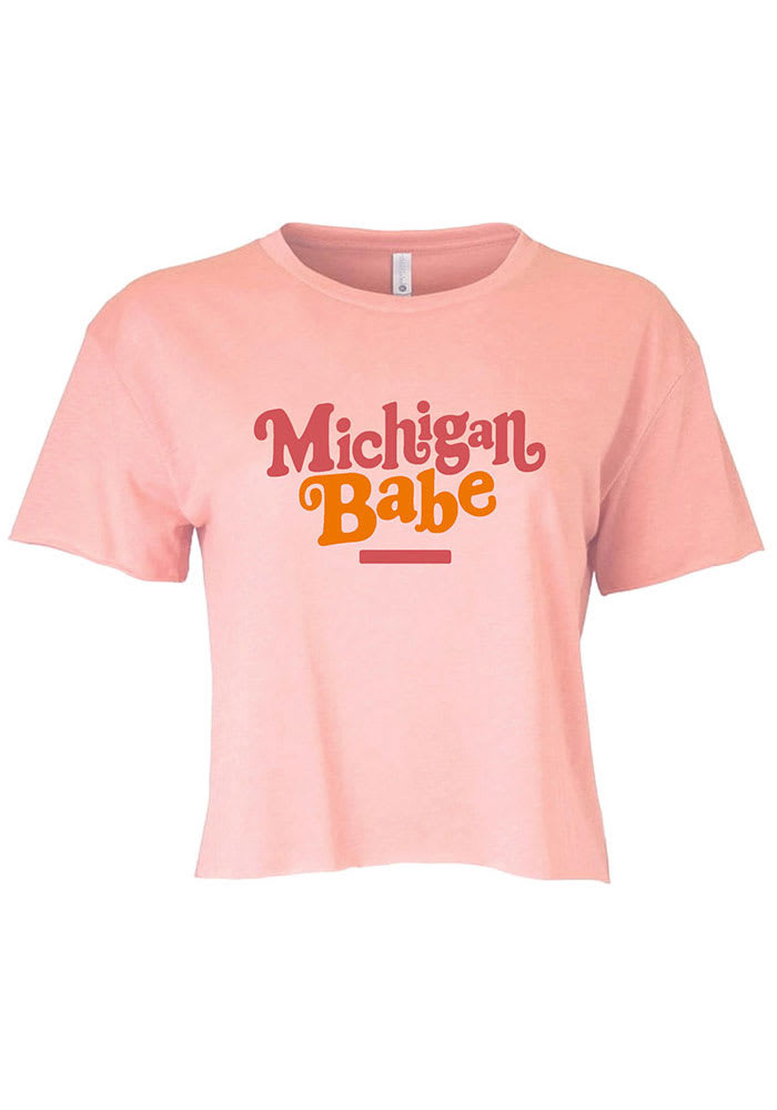 Michigan Women's Desert Pink Babe Cropped Short Sleeve T-Shirt