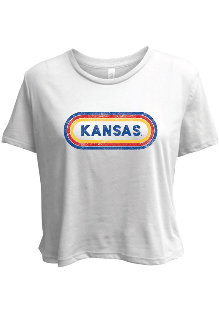 Kansas Jayhawks Womens White Ombre Oval Short Sleeve T-Shirt
