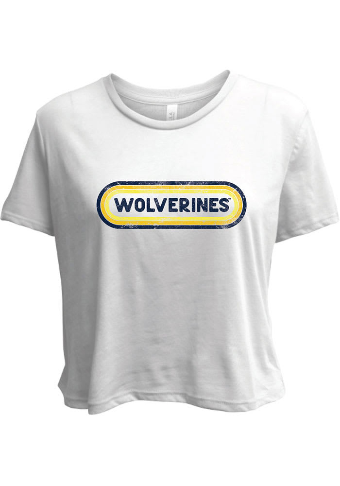 Michigan Wolverines Womens White Ombre Oval Short Sleeve T-Shirt