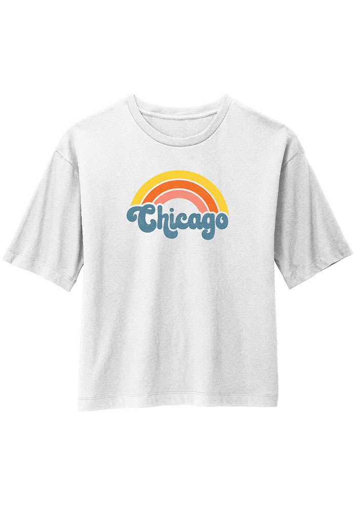 Chicago Women's Rainbow Cropped Short Sleeve T-Shirt - White