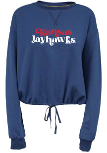 Kansas Jayhawks Womens Navy Blue Cinch Bottom Crew Sweatshirt