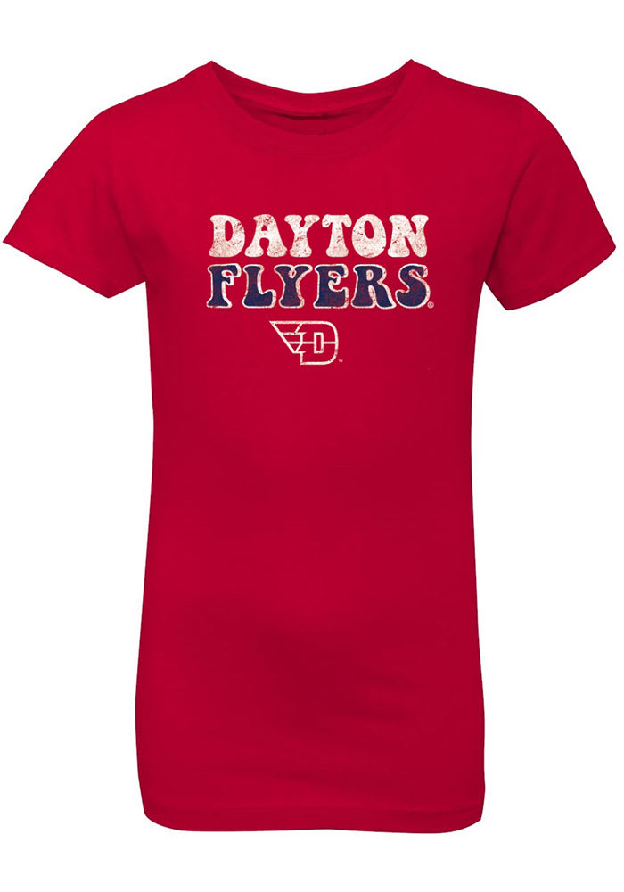 Dayton Flyers Girls Red Bubble Script Short Sleeve Tee