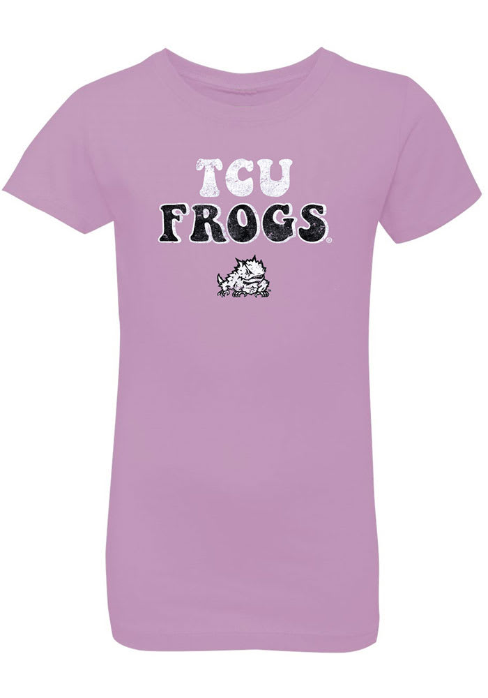 TCU Horned Frogs Girls Purple Bubble Script Short Sleeve Tee