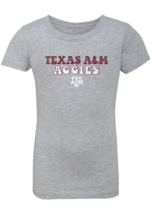 Texas A&amp;M Aggies Girls Grey Bubble Script Short Sleeve Tee