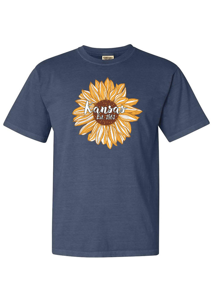 Kansas Womens Navy Blue Sunflower Short Sleeve T-Shirt