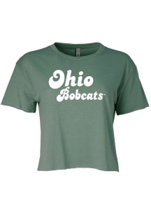 Ohio Bobcats Womens Green Retro Crop Short Sleeve T-Shirt
