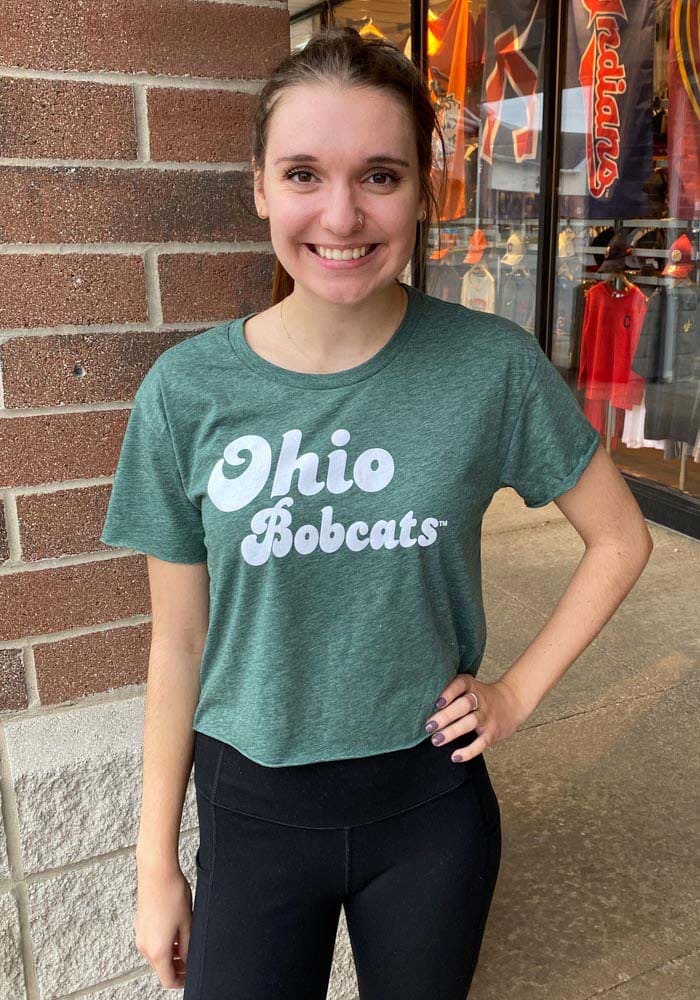 Ohio Bobcats Womens Green Retro Crop Short Sleeve T-Shirt