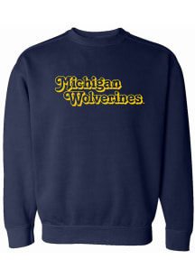 Michigan Wolverines Womens Navy Blue Retro Shadow Crew Sweatshirt