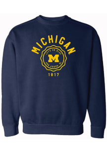 Michigan Wolverines Womens Navy Blue Seal Script Crew Sweatshirt