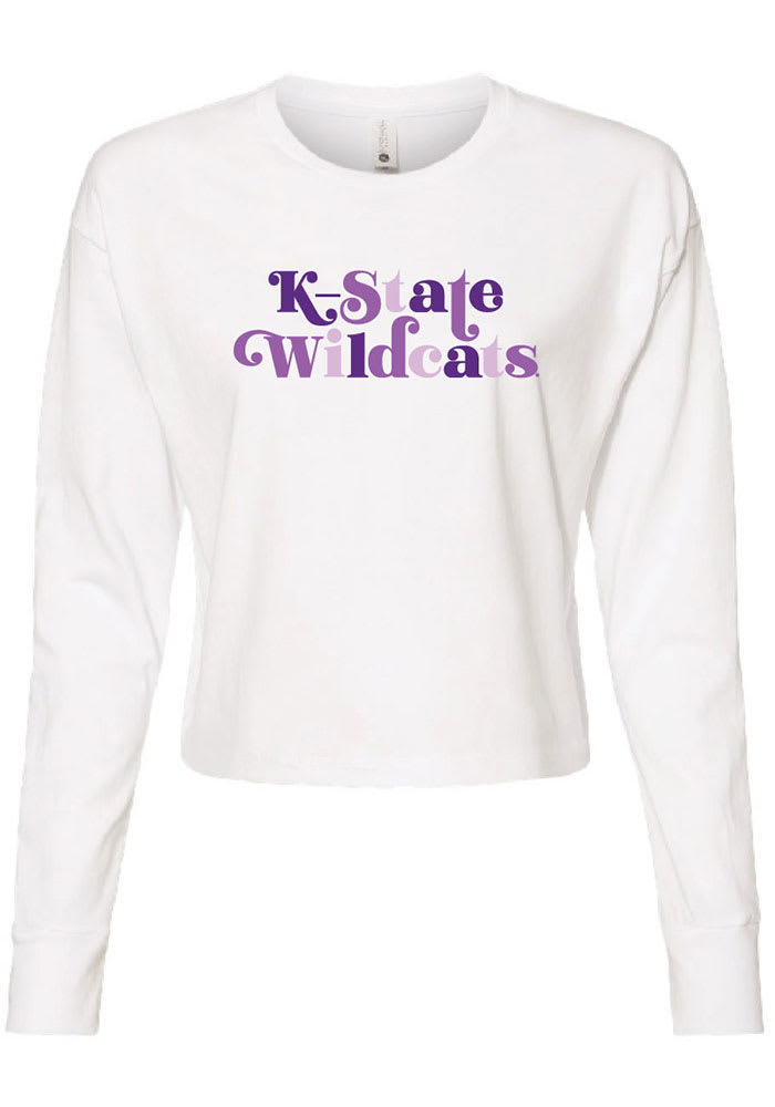 K-State Wildcats Womens White Funky Font LS Tee