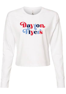 Dayton Flyers Womens White Funky Font LS Tee