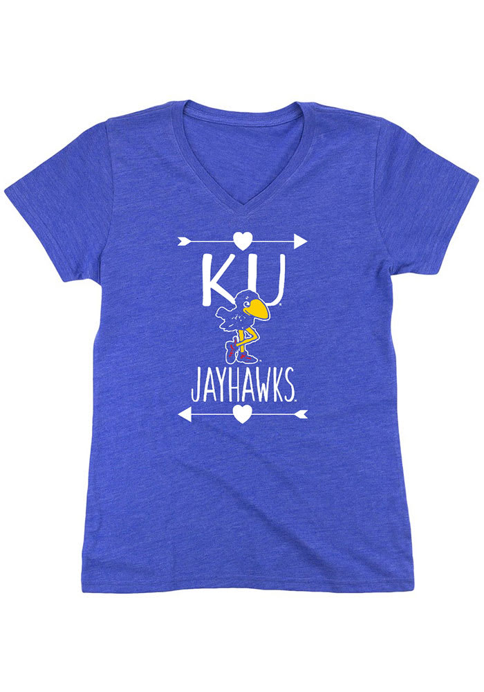 Kansas Jayhawks Girls Blue Heart Arrow Short Sleeve Fashion T-Shirt