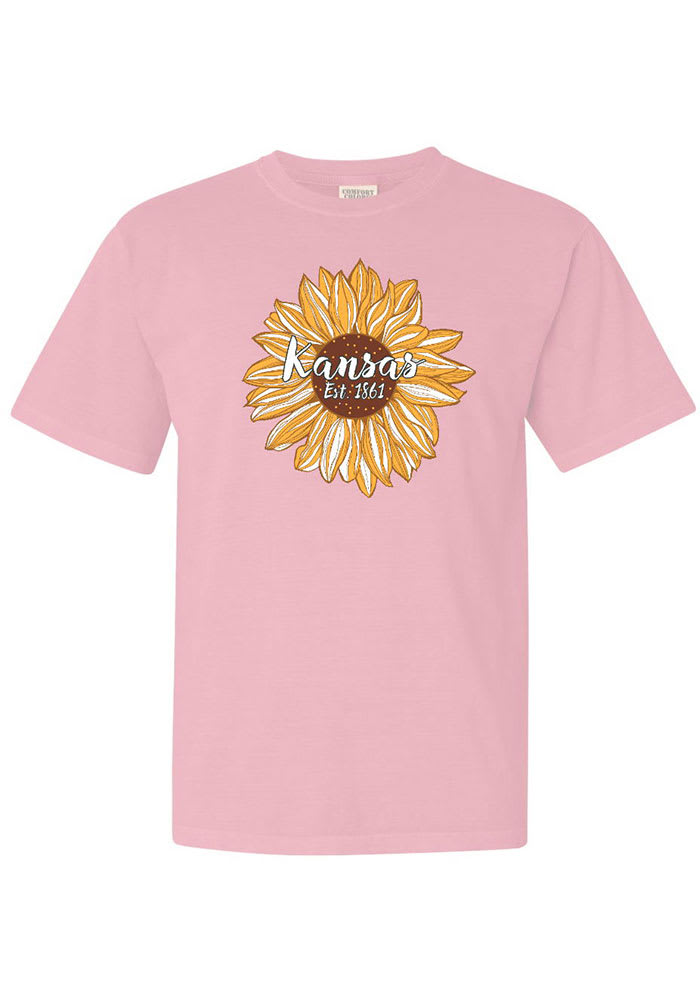 Kansas Womens Pink Sunflower Short Sleeve T-Shirt