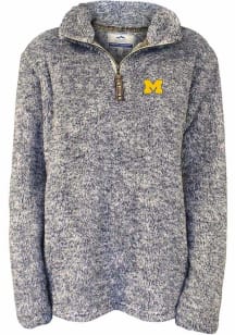 Womens Navy Blue Michigan Wolverines Flecked Double Plush 1/4 Zip Pullover