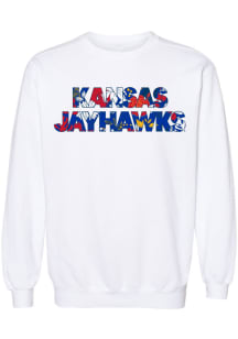 Kansas Jayhawks Womens White Floral Aishu Crew Sweatshirt