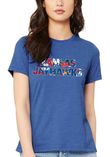 Kansas Jayhawks Womens Blue Floral Jersey Short Sleeve T-Shirt