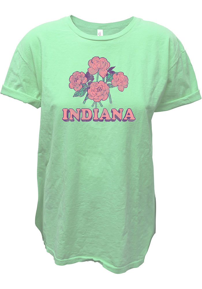 Indiana Womens Green Peonies Short Sleeve T-Shirt
