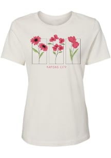 Kansas City Womens White Flower Squares Short Sleeve T-Shirt